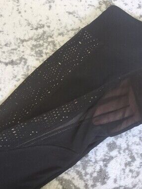 Black Leggings with Eyelet Lace Side Panels | Size S